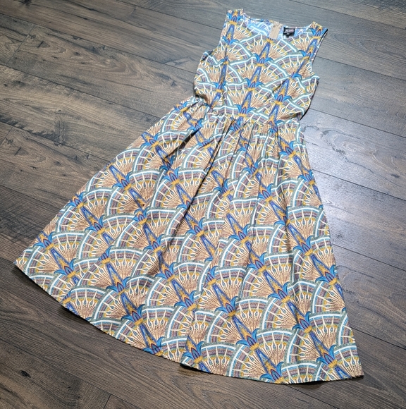 Retro Licious Cotton Geometric Pattern Fitflare A Line Midi Vintage Dress Medium - Picture 2 of 11